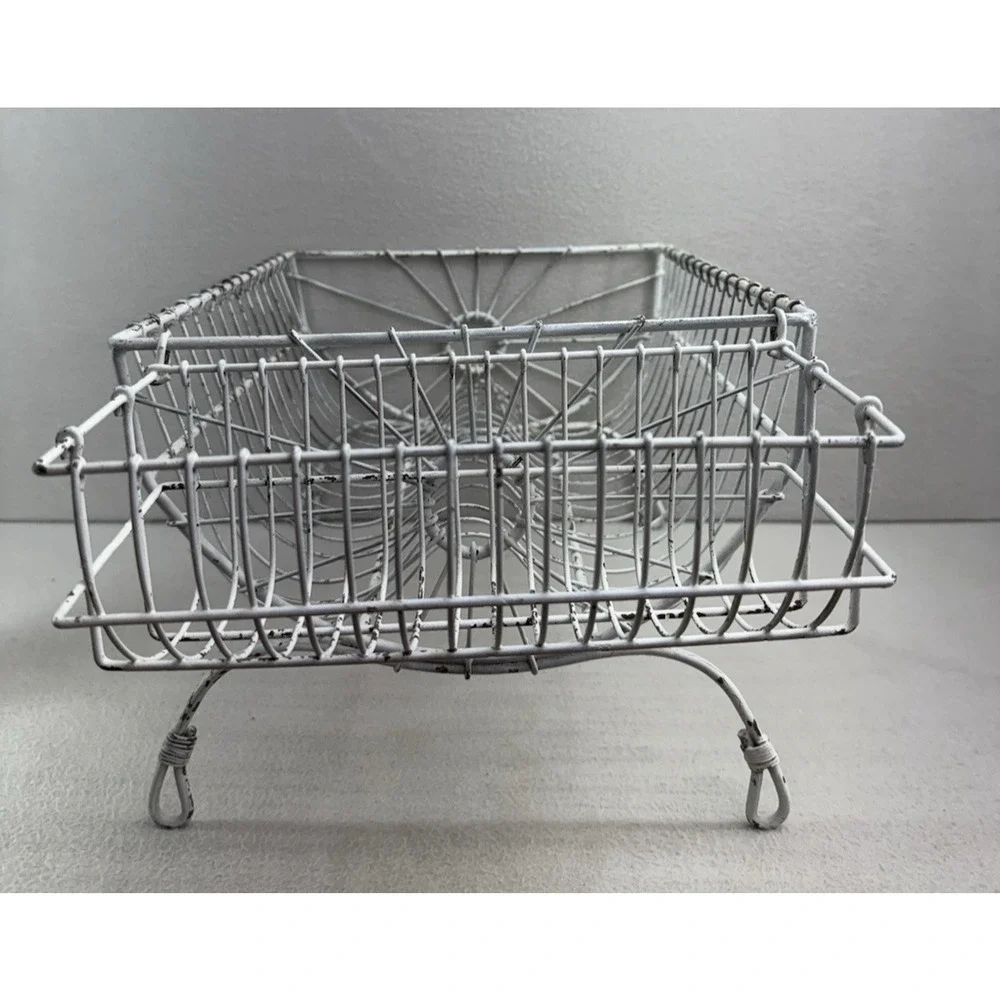 French Style Dish Rack White Wire Metal Farmhouse Counter Drying Rack VTG - Picture 2 of 13